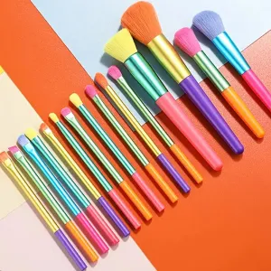 15-Pieces: Rainbow Color High Quality Makeup Brush Set