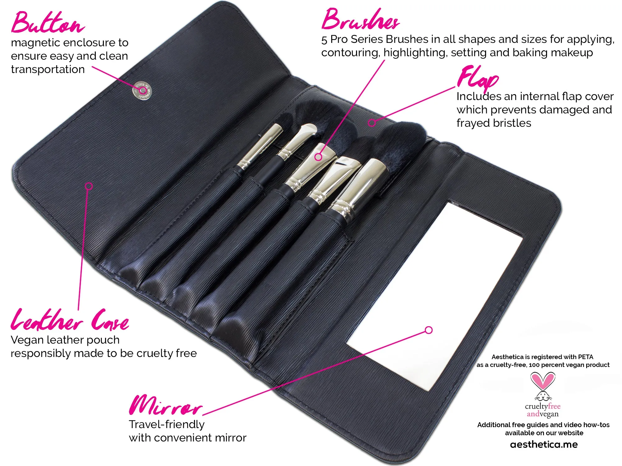 Aesthetica 5 Piece Pro Brush Set with Pouch