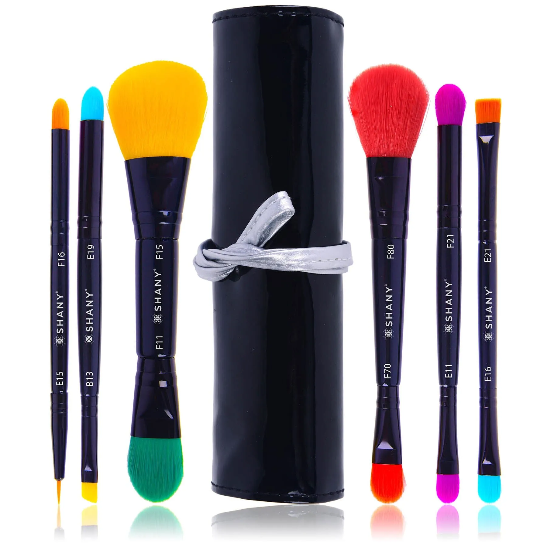 LUNA - 6 PC Double Sided Travel  Makeup Brush Set with Pouch