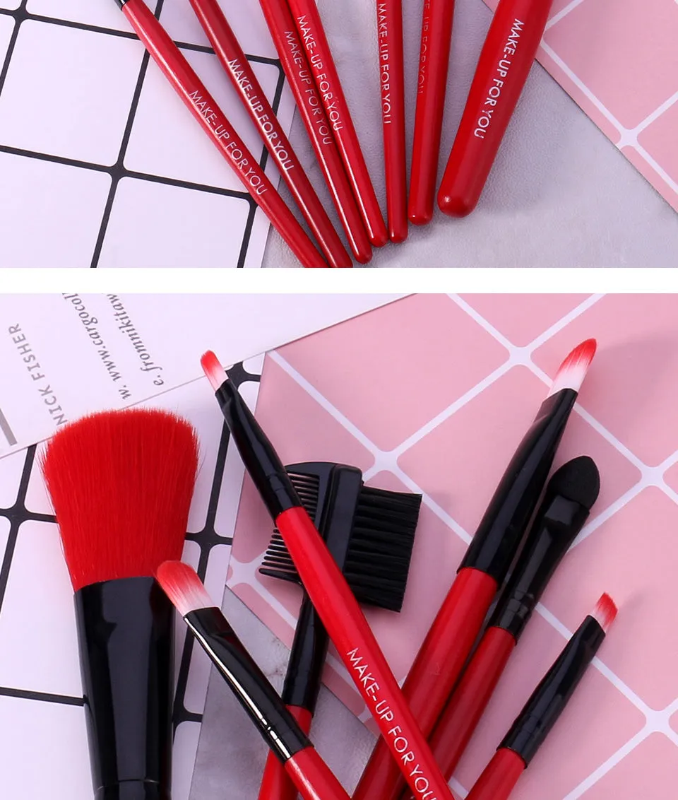 Makeup Brushes Set 7pcs/lot Soft Synthetic Hair Blush Eyeshadow Lips Make Up Brush With Leather Case