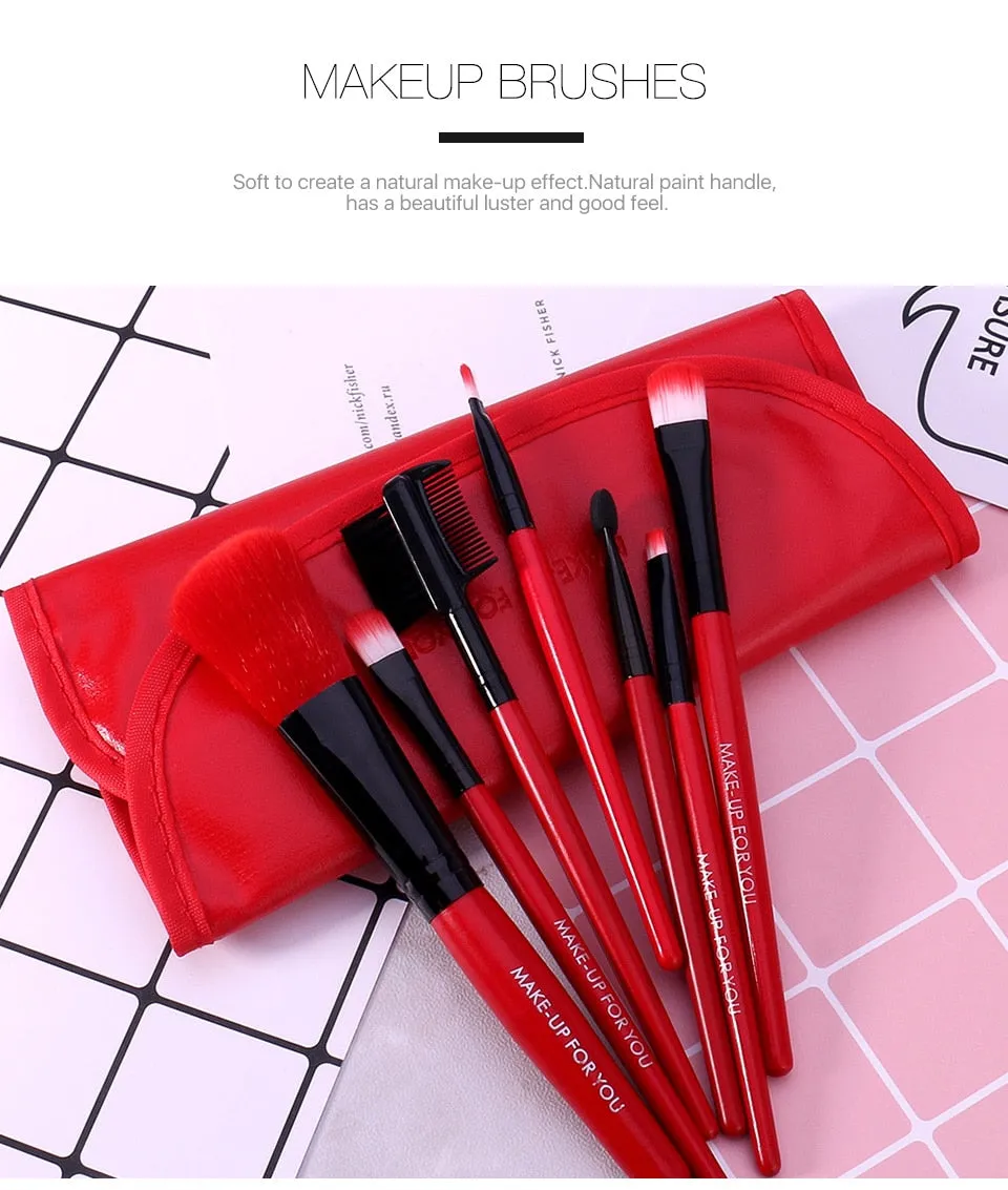 Makeup Brushes Set 7pcs/lot Soft Synthetic Hair Blush Eyeshadow Lips Make Up Brush With Leather Case