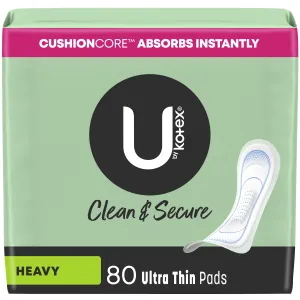 U by Kotex Clean & Secure Ultra Thin Pads, Heavy Absorbency, 80 Count