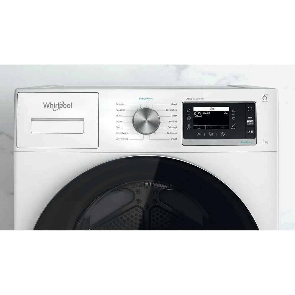 Whirlpool W6D94WRUK 9Kg Freestanding Heat Pump Tumble Dryer, 59.7cm Wide - White