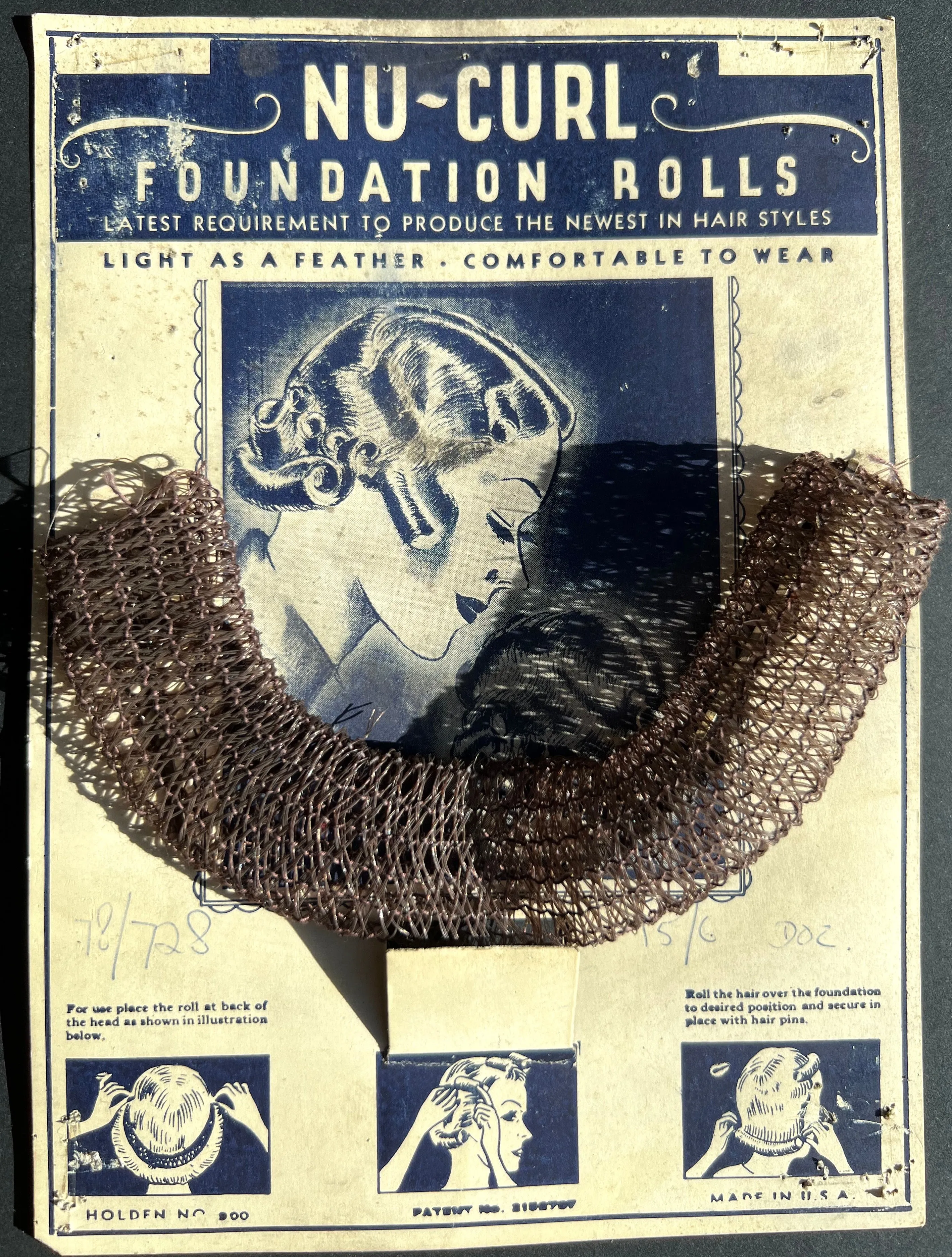 Wonderful 1930s Nu-Curl Foundation Roll for the Gibson Roll Hairstyle.